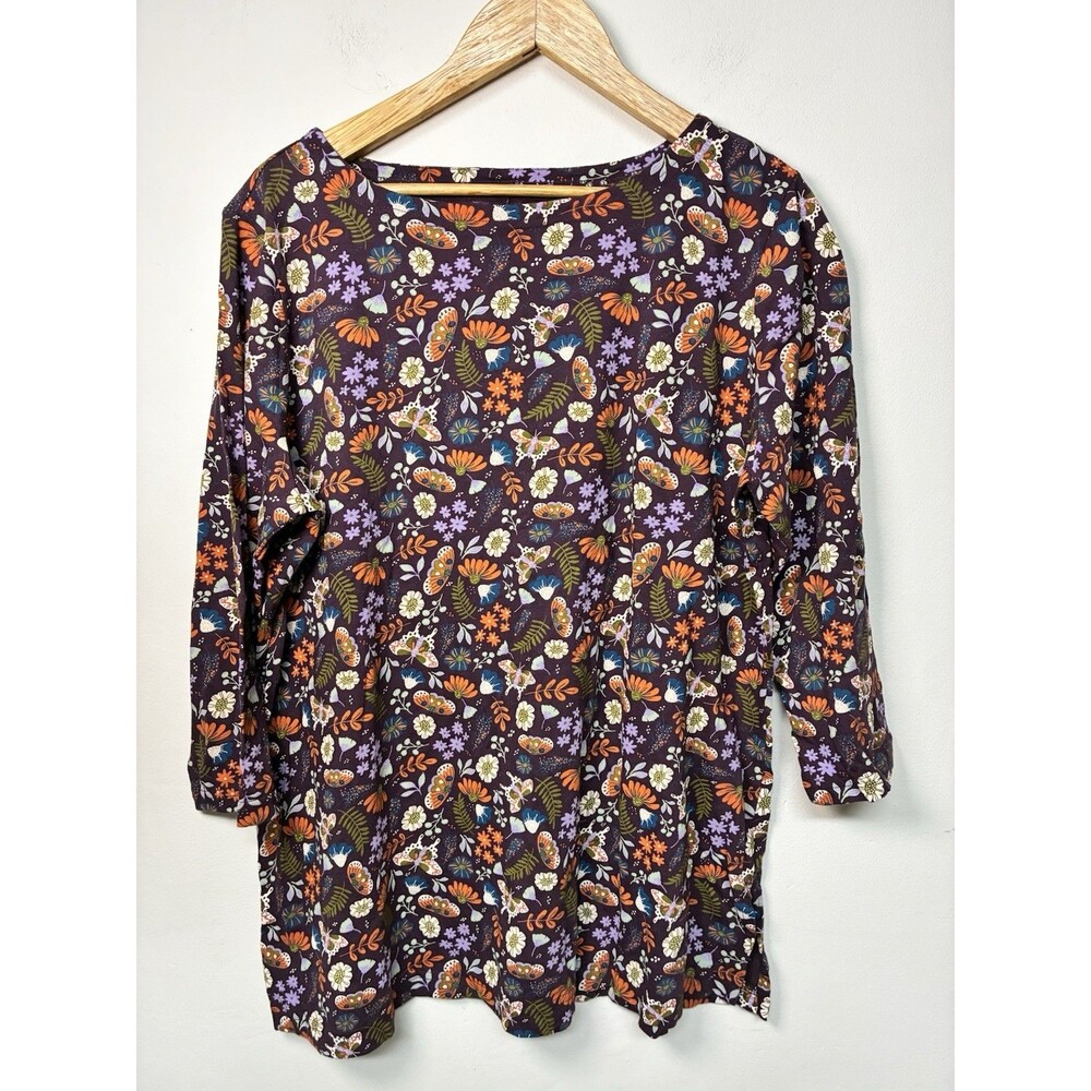 Duluth Trading XL Lightweight Longtail 3/4 Sleeve Tunic Butterfly Floral Garden